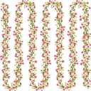 4 Pack Spring Flower Garland, 27.2 Ft Silky Artificial Pink Garland with Pink Daisy and Vine, Floral Garlands Decoration for Room Wall, Flower Themed Party, Wedding Supplies