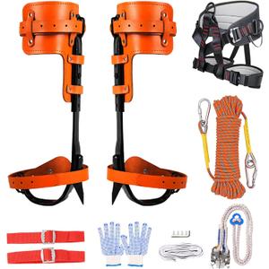 Tree Climbing Gear, Cowhide Leather Tree Climbing Spikes Set, Height-Adjustable Tree Climbing Spurs for Tree Work, Tree Trimming, Tree Cutting, Logging, Hunting, Picking Fruit, (orange)