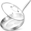 Inqibee 8.5 Inch Tri-Ply Stainless Steel Frying with Lid,Small Skillet,Induction Cooking Pan,Dishwasher and Oven Safe