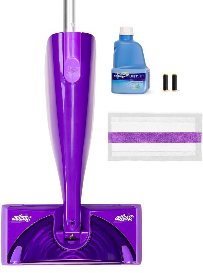 Swiffer WetJet Hardwood and Floor Spray Mop Cleaner Starter Kit, Includes: 1 Power Mop, 10 Pads, Cleaning Solution, Batteries