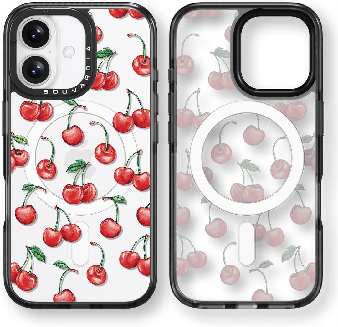 Bouvardia for iPhone 16 Case, Magnetic Shockproof Protective Phone Case & Cherry Polka Dots Design & Compatible with Magsafe, Aesthetic Cute Girly Cover for Women and Girl