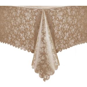 Romanstile Vinyl Tablecloth Rectangle, 100% Waterproof Outdoor Heavy Duty Table Cloth with Flannel Backing, Stain Resistant Plastic PU Table Cover for Kitchen, Dining (Rose Champagne, 52 x 70)