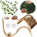 Hermit Crab Accessories, Hermit Crab Climbing Toys, Bendable Rope Bridge Wooden Shell Hideout Hut Plants for Reptile Amphibians Hermit Crab Tank Accessories Supplies