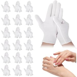 42-Pack White Cotton Gloves, for Dry Hands Sleeping Eczema Care and Night-Time Moisturizing, Unisex Soft Sleep Elastic SPA Glove Set, Jewellery Inspection, Arts Crafts, Wedding, Halloween Costumes