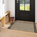 Collive Washable Small Bathroom Rug 2x3, Hand Woven Low Profile Front Door Mat Natural/Black Farmhouse Entryway Rugs, Cotton Reversible Kitchen Carpet for Foyer Bedroom Door Decor