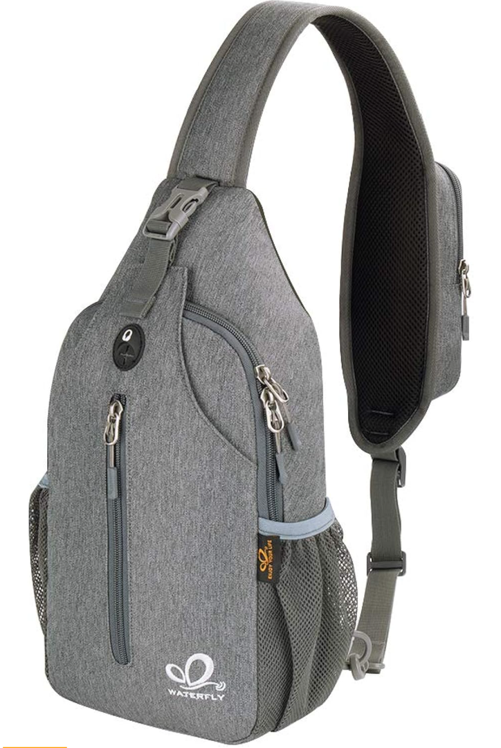 WATERFLY Crossbody Sling Backpack Sling Bag Travel Hiking Chest Bags Daypack (Dark gray)