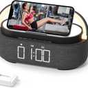 COLSUR Bluetooth Speaker with Wireless Charger, FM Radio, Dimmable LED Night Light, Stereo Sound Dual Wireless Speakers, 2500mAh Portable Speaker for Home Decoration, Bedroom, Office, Gift (Black)