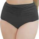 2 x Women Plus Size High Waisted Bikini Bottoms Ruched Swimsuit Bottom Tummy Control Full Coverage Swim Shorts 2025 (Black, XXL)