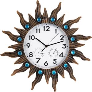 Sun Outdoor Clock with Thermometer and Hygrometer Combo, Silent Non-Ticking Outdoor Clock Waterproof, Decorative Outdoor Wall Clocks for Patio Garden Indoor Home Decor Gift, 18.5 Inch