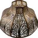 ALUCSET Octagonal Large Lampshade, Lotus Shaped Etched Forest Metal Lamp Shade Replacement for Table and Floor Light Cover, Antique Bronze and Gold, 6" Top x 17" Bottom x 11" High Large Lampshades
