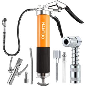 Grease Gun with Quick Release Coupler, 8000 PSI Heavy Duty Professional Pistol Grip Grease Gun Kit 14 OZ Capacity with Coupler, Double Injector Needles, 90 Adapter