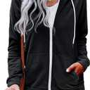 WROLEM Women Casual Full Zip Up Hoodie Comfy Loose Long Sleeve Sweatshirt Solid Color Jacket with Pockets, Medium