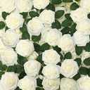 Zeyune 200 Pcs Artificial Rose Flowers Foam Fake Rose Bulk Faux Flower with 100 pcs Stem for DIY Wedding Bouquet Centerpieces Floral Arrangement Bridal Shower Party (White)