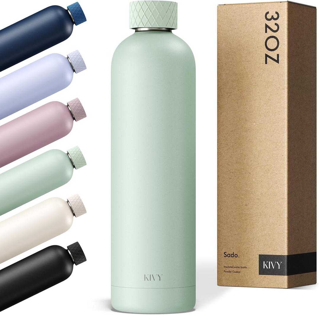 KIVY 32oz Stainless Steel Insulated Water Bottle - Leak Proof, Keeps Cold Up to 24 Hours, Hot Up to 18 Hours - 1 Liter Capacity, Premium Insulation, Leakproof Lid (33.8 Ounces, Sage Green)