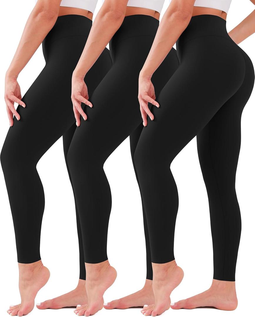 3 Pack Leggings for Women High Waisted No See-Through Tummy Control Soft Yoga Pants Womens Workout Athletic Running Leggings (Small-Medium, Black/Black/Black)