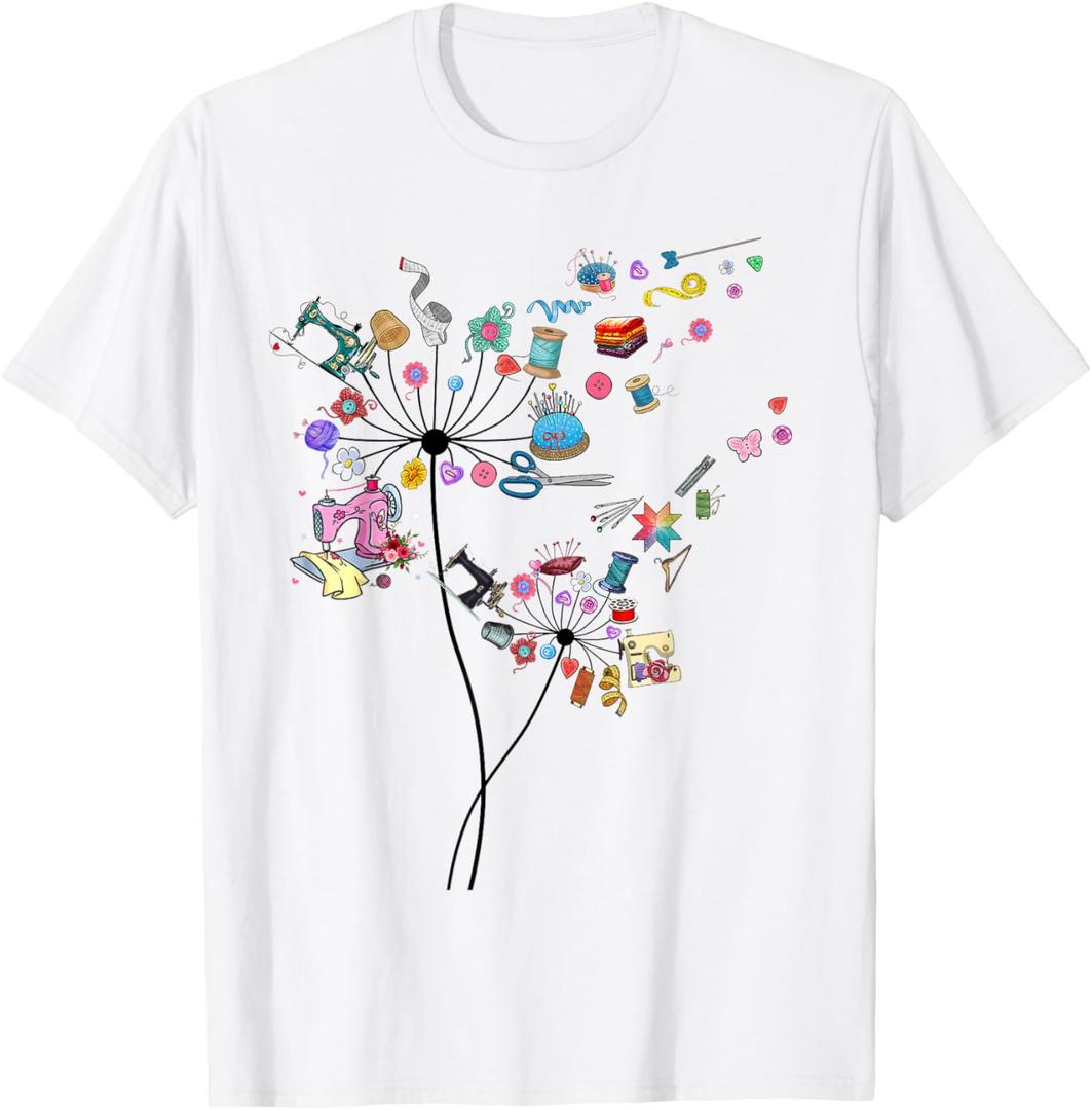 Cute Sewing Dandelion Flowers Quilting Quilter Sewer Tee T-Shirt, Large