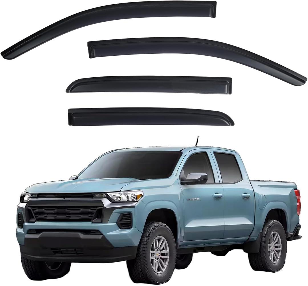 Window Visors Rain Guards fits 2023-2026 Colorado Crew Cab & GMC Canyon Crew Cab, Out-Channel Window Wind Deflectors Vent Shades Accessories, Dark Smoke 4 Pcs, 2024 2025
