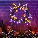 Halloween Lights String Garland Decorations: 6Ft Black Willow Vine Twig with 8 Lighted Modes 54 LED Light 9 Orange Pumpkin 9 Bat Battery Operated Timer for Outdoor Indoor Home Wall Fireplace Decor