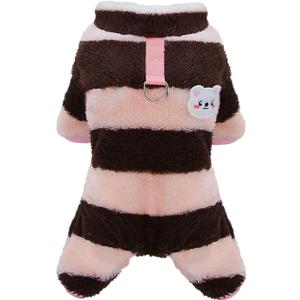 Dog Sweater Clothes Fleece Woolen Winter Warm Sweat Shirt 4 Legs Jumpsuit Pajamas Rainbow Stripe Sweater for Small Dog Medium Cat Brown (Medium (Back Length: 8.7 Inches))