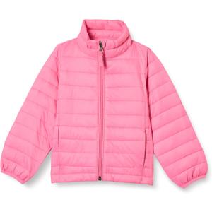 Amazon Essentials Girls and Toddlers' Lightweight Water-Resistant Hooded Packable Mock Puffer Jacket (X-Small, Bright Pink)