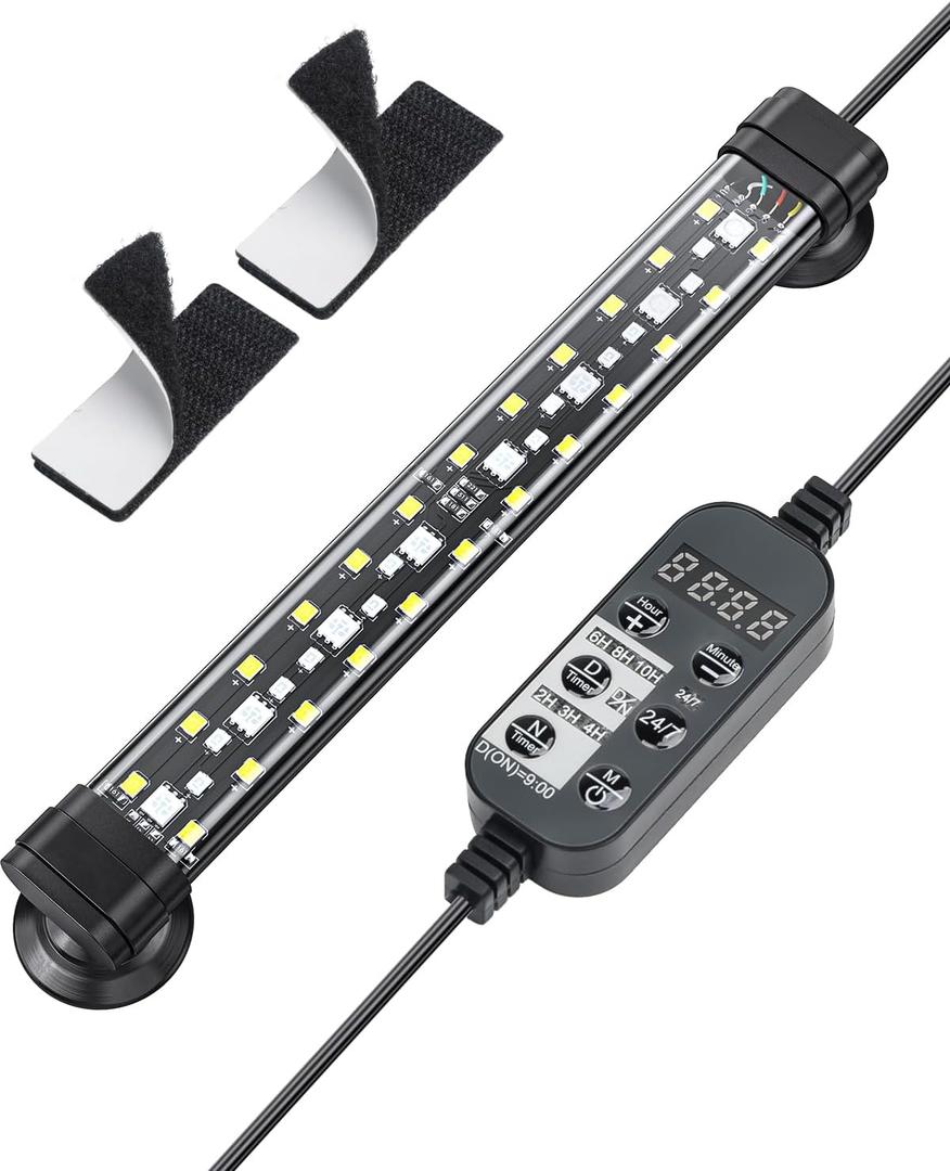 Pawfly 5 W Aquarium LED Light 8 Inch 24/7 Fish Tank Light with Full Spectrum Brilliant White Blue Red Green Lights Multi-Colored LEDs with D/N Mode Single Color Effects Timer and Adjustable Brightness (Basic)