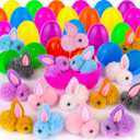 24 Pack Easter Egg Fillers with Easter Bunny Plush Easter Eggs with Toys Inside, Mini Easter Stuffed Animals Easter Eggs Hunts Party Favors Easter Basket Stuffers for Kids Toddler Teens Boys Girls