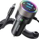 Bluetooth 5.4 FM Transmitter Car Adapter for iPhone 17, [60W PD 3.0] Fast Charger with Type C Coiled Cable, Cigarette Lighter USB Adapter for iPhone 16/15/14/13/12 Series/Android, Hands-Free Calling