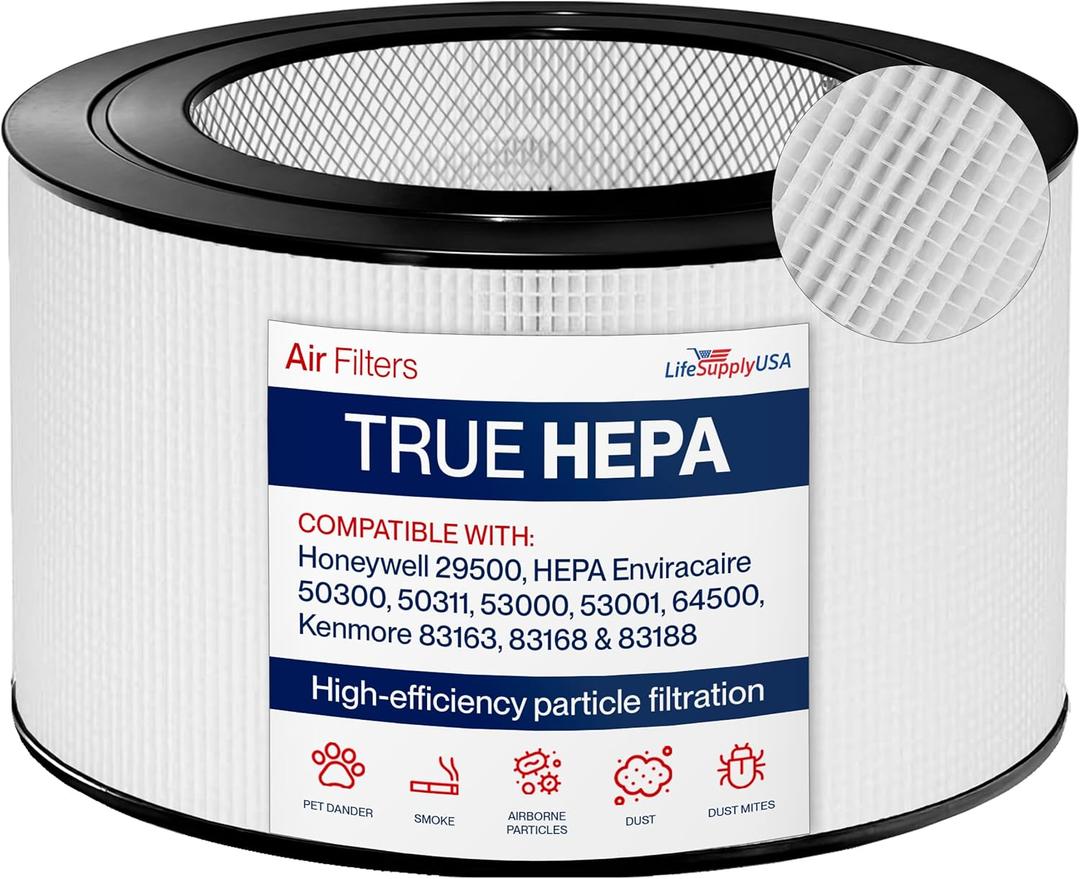 29500 HEPA Filter + 2 Carbon Pre-Filters Replacement Compatible with Honeywell Enviracaire 50300 50311 53000 53001 64500 Air Purifiers Kenmore 83163 83168 83188 by LifeSupplyUSA