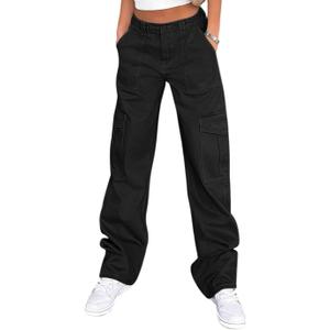 LEPUNUO Women Black Cargo Pants Size M