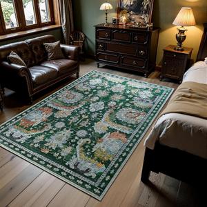 8x10ft Machine Washable Area Rug, 120 * 96" Large Ultra Soft Rugs with Non-Slip Backing & Durable Edge Binding, Vintage Fluffy Indoor Low-Pile Carpet for Living Room, Bedroom, Dinning, Kitchen