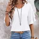 Sialois Womens Blouses Ruffle Sleeve Top V Neck Shirts Casual Outfit Bell Sleeve Cute Tee Spring Fall Summer Fashion Clothes (White, M)