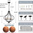 6 Lights Black Farmhouse Chandelier for Dining Room, Vintage Pendant Light Fixture Adjustable Hanging for Kitchen Island Foyer Hallway, Regular 6-Lights
