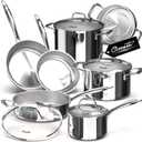 Ciwete Tri-Ply Stainless Steel Pots and Pans Set 11-PC, 18/10 Stainless Steel Induction Cookware Set with Steamer Insert, Kitchen Cookware Sets with Stay Cool Ergonomic Handles, Dishwasher, Oven Safe