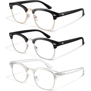 racico Blue Light Glasses for Men & Women - Mixed Material + Metal Frames with UV Protection Coating (A7 Matte Black/Bright Black/Crystal Silver)