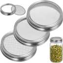 Sprouting Growing Lids for Wide Mouth Mason Jars, Sprouting Lids with 3 different orifice sizes, Alfalfa & Mung Bean Sprouts Grow Kit,L,M,S Strainer mesh(9 Pcs, Silver, Stainless Steel)