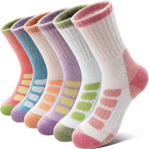 Anlisim Kids Merino Wool Hiking Socks Boys Girls Toddlers Thermal Winter Warm Boot Thick Cushion Gift Socks 6 Pairs (12-15 Years, Green/Blue/Pink)