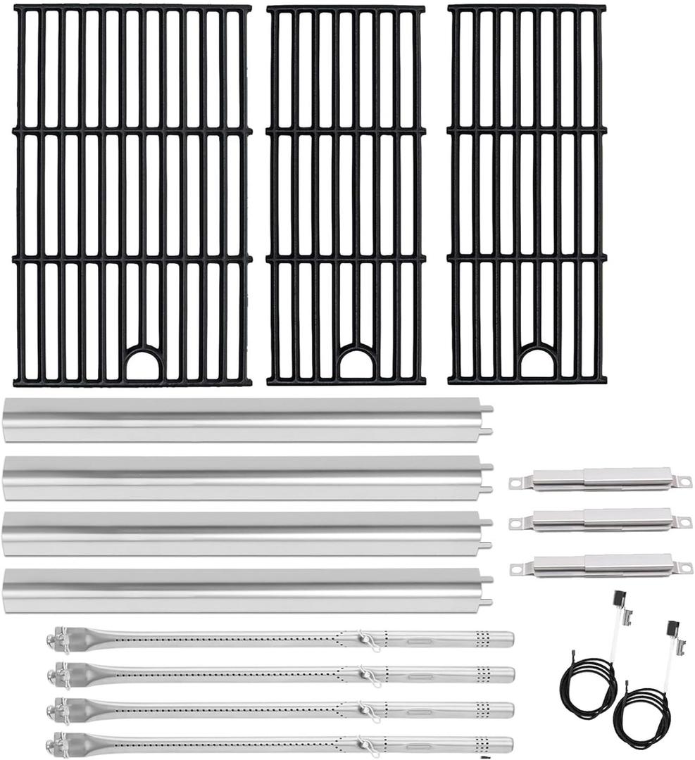 Grill Parts for Charbroil Performance 4-Burner 463352521 463354021 463365021 463365522 463366022, 17 inch Cooking Grate, Burner and Heat Plate for Charbroil Grill Replacement Parts 463351221 (17"L, 4-Burner Kit)