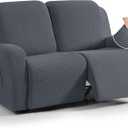 TAOCOCO Recliner Loveseat Slipcover, 6 Pieces Dual Recliner Sofa Covers for 2 Seat Dual Reclining Loveseat Couch, Stretch Soft Jacquard Pattern Furniture Protector with Elasticity (2XL, Grey)