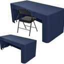 Nasitos 2 Pack Navy 8ft Tablecloth Fitted-Open Back Folding Table Cover Washable and Wrinkle Resistant Table Cloth for Trade Show, Book Fair, Career Fair, Convention, Events