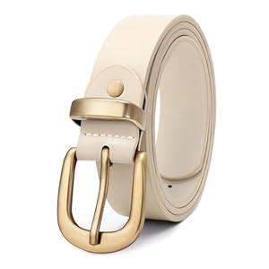 VONMELLI Women's Belt for Jean Pant, Women's Beige Leather Belt for Dress with Gold Buckle，XXL