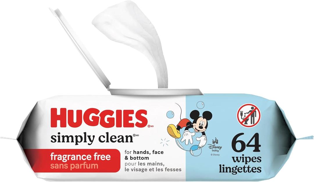 Huggies Simply Clean Unscented Baby Diaper Wipes, 1 Flip-Top Pack (64 Wipes Total)