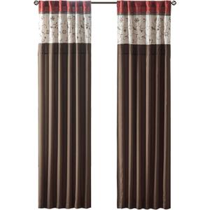Madison Park Serene Embroidered Light Filtering Treatment Curtain Rod Pocket/Back Tab Single Window Panel Drape for Bedroom Livingroom and Dorm, 50x84", Red