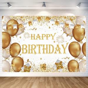 Gold Birthday Party Decoration Gold Happy Birthday Backdrop Gold Photo Background Banner Poster for Gold Party Decorations Party Supplies 70.8 x 47.2 Inch