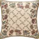 patdrea Designer Throw Pillow Covers,Square Euro Retro Style Light Brown Linen with Floral Pattern Pillow Cover,Decorative Pillowcases Cushion for Bed Living Room Outdoor Car,18"x18"