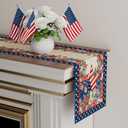 XCHI America Stars Flowers Memorial Day Table Runner 4th of July Patriotic Independence Day Table Decoration for Party Home Kitchen Dining Holiday Decor 13x108 Inch