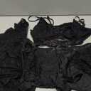 RSLOVE Women Sexy Lingerie Set - 3 Piece Lace Bra and Panty Sets with Mesh Kimono Robe Nightgown Sleepwear (XX-Large, Black)