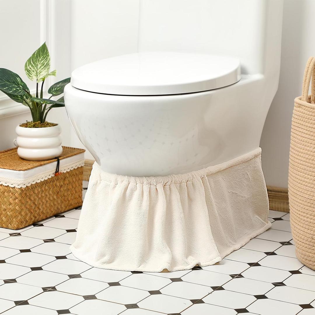 Oudain Toilet Base Wrap Stretchable Non Slip Around Toilet Protector Decorative Hygienic Caulk Cover White Cotton Washable Bathroom Decor for Catching Drips Condensation Dribbles Dust