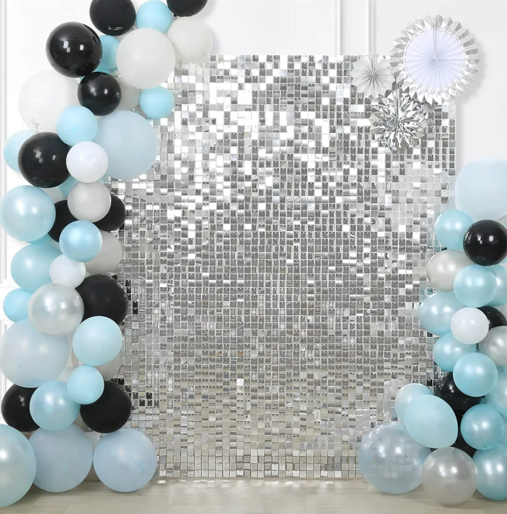 Silver Shimmer Wall Backdrop Halloween Parties Disco Wedding Shimmer Backdrops Panels Christmas Glitter Wall Background for Bachelorette Party Bridal Shower Stage Panel(24 Packs)