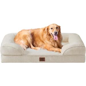 EHEYCIGA Orthopedic Dog Beds for Extra Large Dogs, Waterproof Memory Foam XL Pet Bed with Sides, Non-Slip Bottom and Egg-Crate Foam Big Dog Couch Bed with Washable Removable Cover, Beige (44.0"L x 32.0"W x 6.5"Th)
