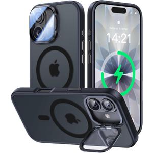 VOFATA [Upgraded Full Camera Protection] for iPhone 17 Case with Camera Cover Stand [Fit for MagSafe][10FT Mil-Grade Protection] Translucent Magnetic iPhone 17 Phone Case, Black